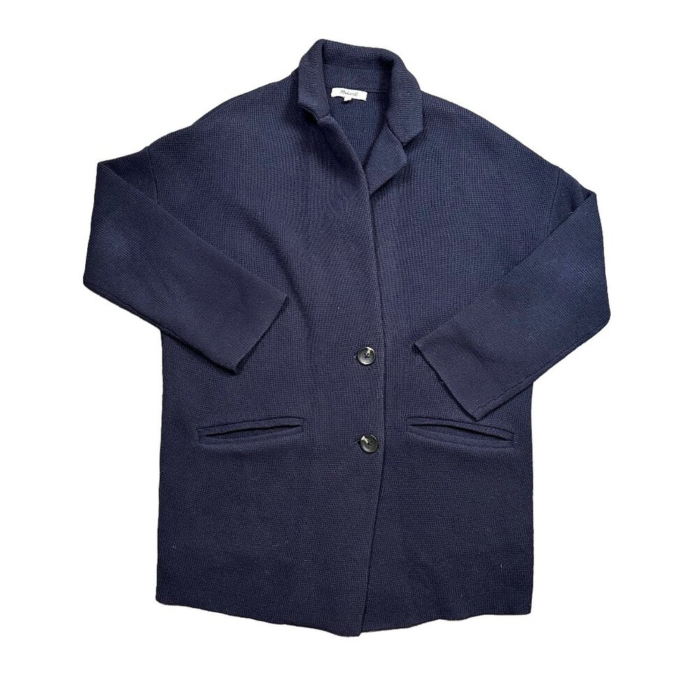 Madewell 100% Merino Wool Navy Blue Cardigan Jacket Blazer Oversize X-Small
